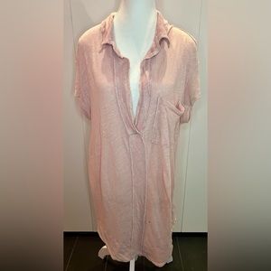 WE THE FREE Free People Linen Blend Tee Top Shirt pale pink Size small OVERSIZED